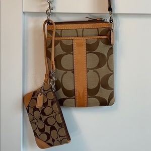 Coach crossbody tan monogram bag and mini